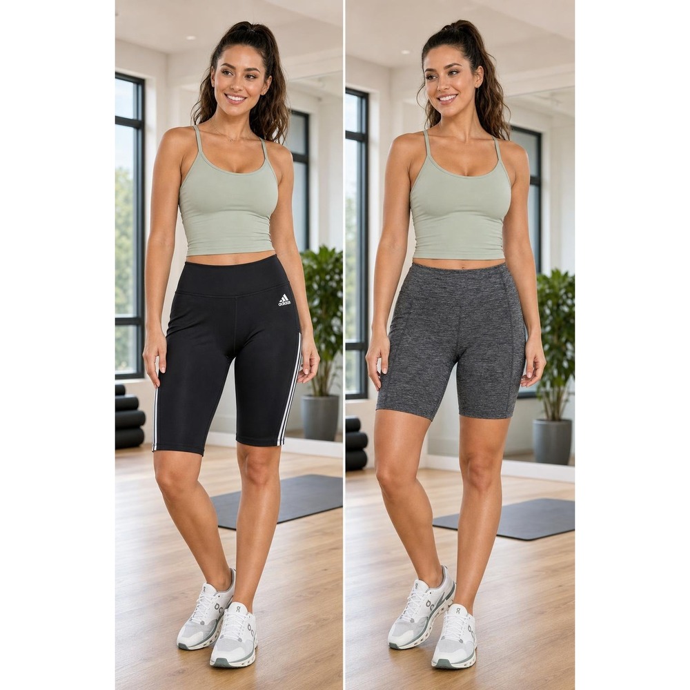 Adidas Biker Shorts Women's 2XL Lot Of 2 Black Gray Athleisure Yoga Workout